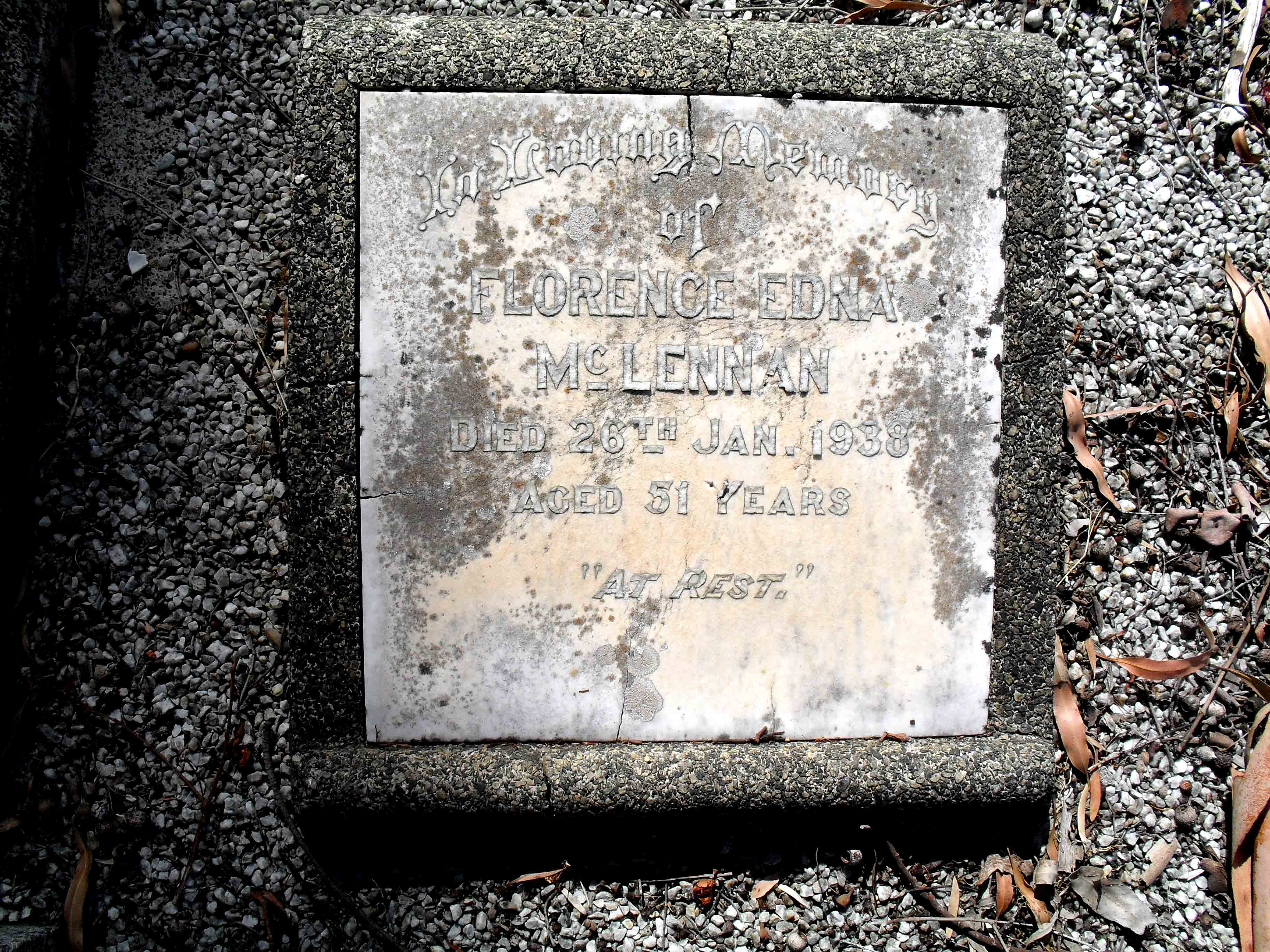 Photo of headstones/Florence Edna McLennan d1938 hdstn Fremantle